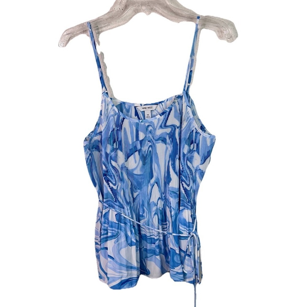9 West Women's Light Blue Print Skirted Tank Top XXL‎ Back Tie NWT